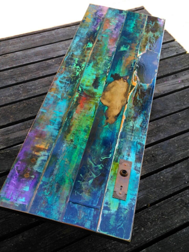 Metallic Painted Coffee Table With Pipe Leg Vintage Door Etsy