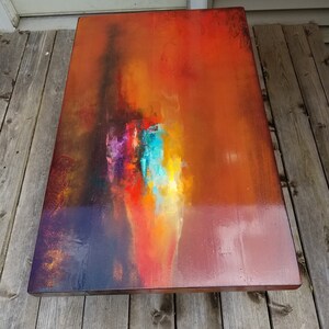 Burnt Orange coffee table, art deco side table, cocktail table, whimsical painted furniture. burnt orange decor, sunset acrylic painting. image 9