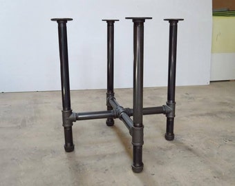 NOT FOR SALE. H-leg pipe table base for round, half round, square tables., black pipe table base.