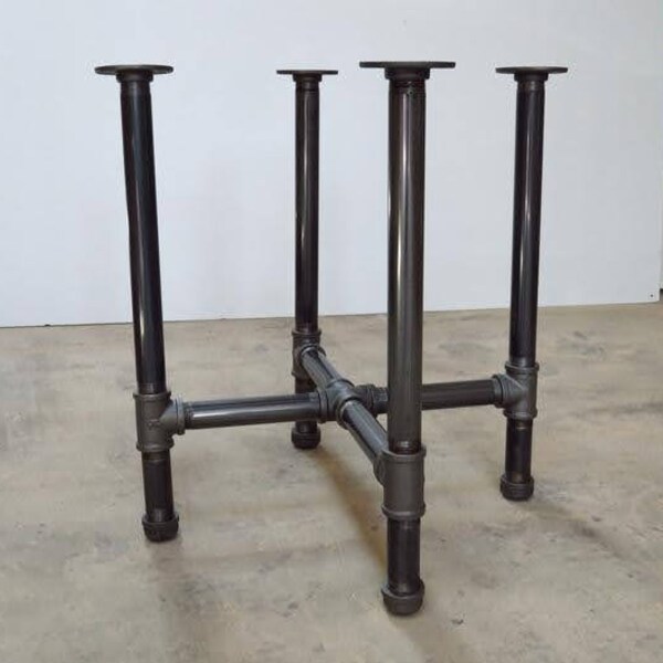 NOT FOR SALE. H-leg pipe table base for round, half round, square tables., black pipe table base.