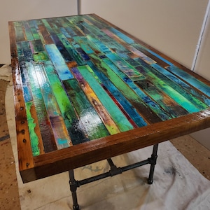 Dining Table Wood Mosaic in Emerald Greens and Blues. - Etsy