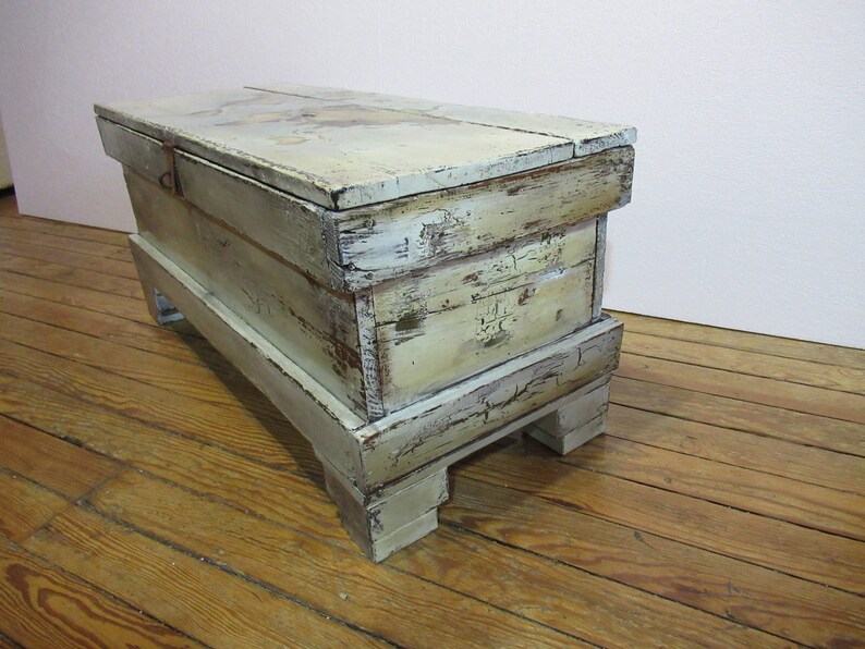 Repurposed Vintage Carpenter S Tool Box Original Patina Painted Trunk Coffee Table Primitive Trunk With Nautical World Map Benches Trunks Home Living Safarni Org