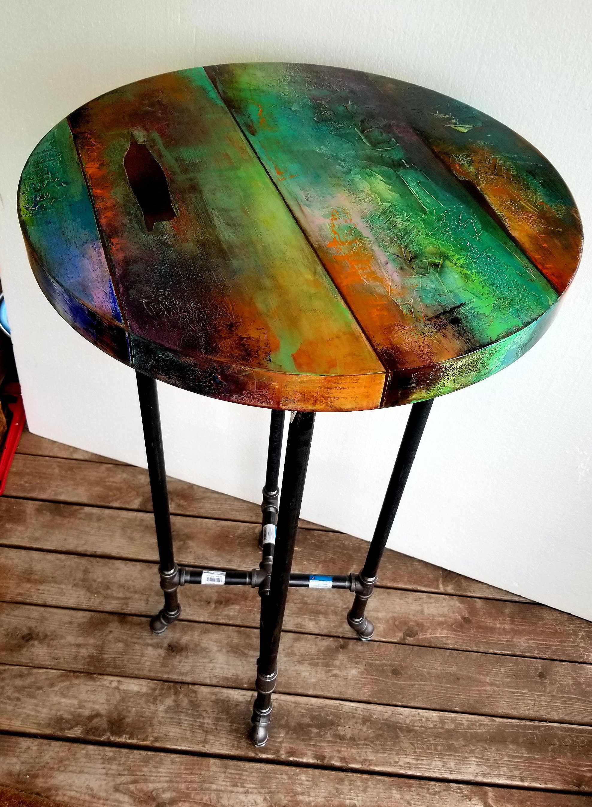 Whimsical hand painted bistro table crazy funky colorful | Etsy