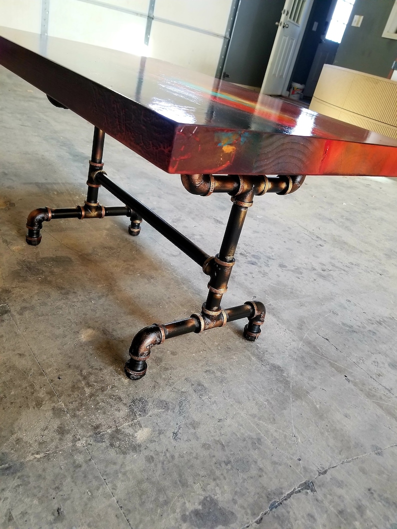 Burnt Orange coffee table, art deco side table, cocktail table, whimsical painted furniture. burnt orange decor, sunset acrylic painting. image 8