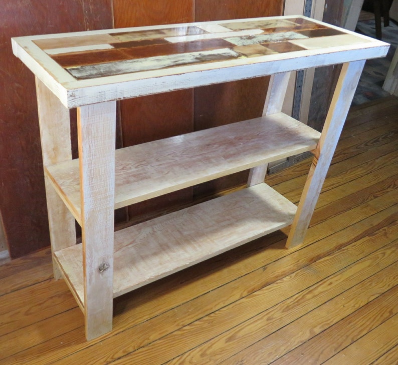 Distressed White Console With Shelves. Barn Wood Entry Table Accent ...