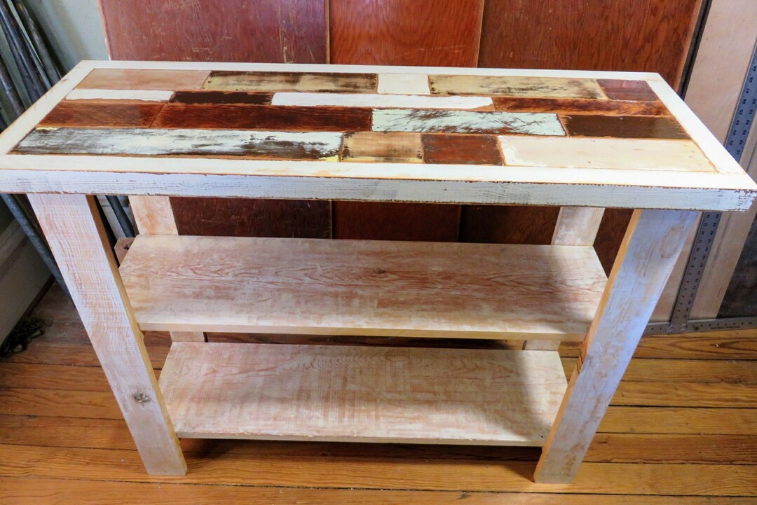 Distressed White Console With Shelves. Barn Wood Entry Table Accent ...