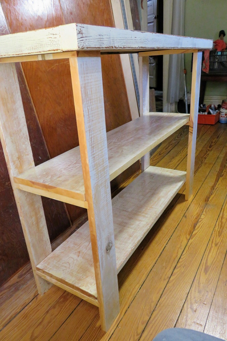 Distressed White Console With Shelves. Barn Wood Entry Table Accent ...