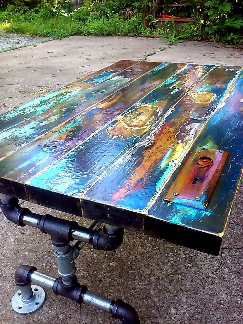 Metallic Painted Coffee Table With Pipe Leg Vintage Door Etsy UK