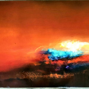 Burnt Orange coffee table, art deco side table, cocktail table, whimsical painted furniture. burnt orange decor, sunset acrylic painting. image 3