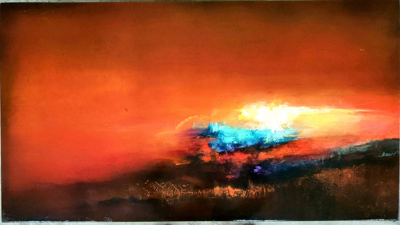 Burnt Orange coffee table, art deco side table, cocktail table, whimsical painted furniture. burnt orange decor, sunset acrylic painting. image 3