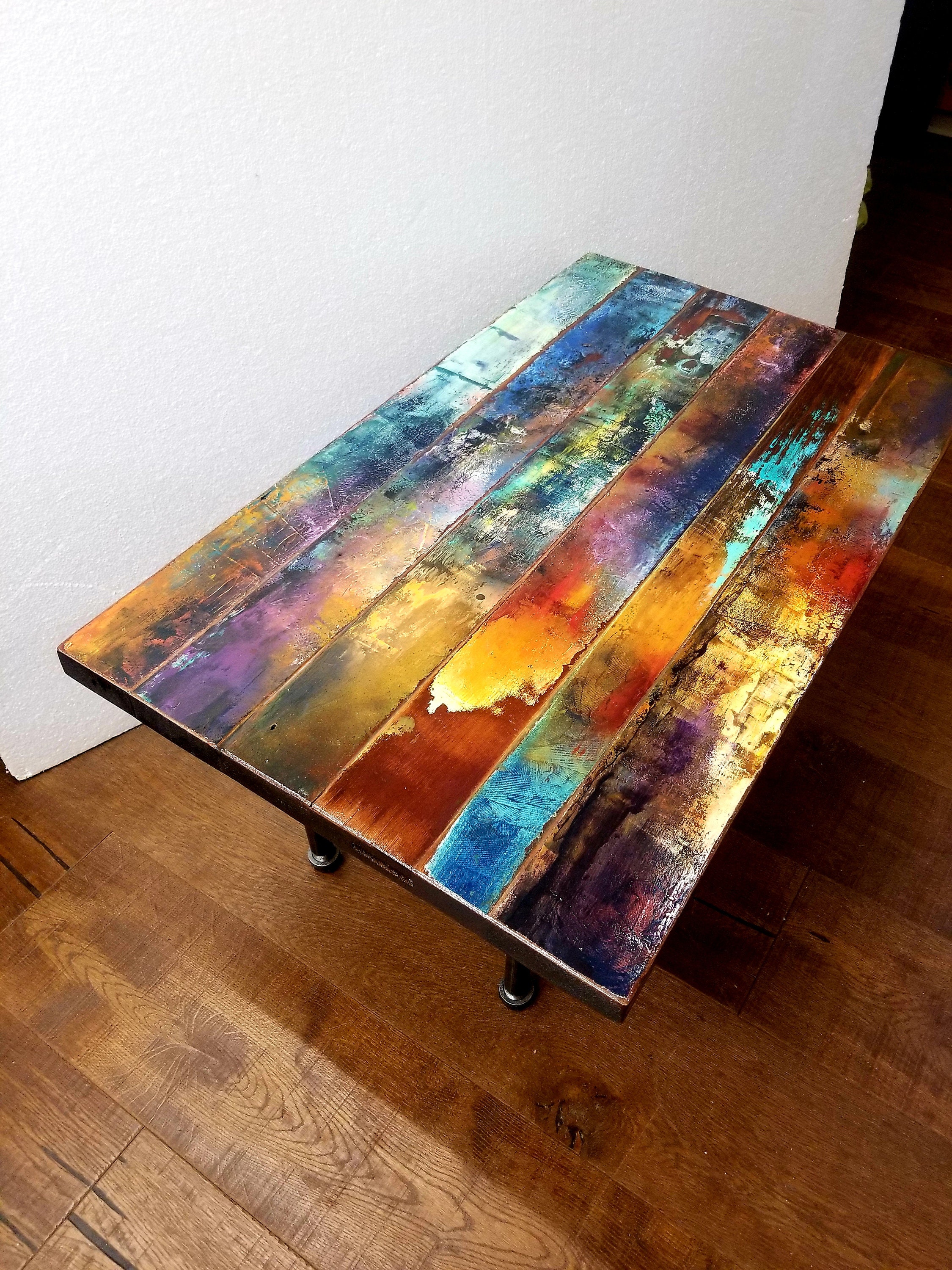 Whimsical Jewel Tone Painted Coffee Table. Abstract Metallic Orange Gold and Blue Cocktail Table. Boho Decor. Loft Furniture. Etsy UK