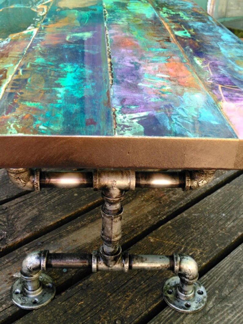 Metallic Painted Coffee Table With Pipe Leg Vintage Door Etsy