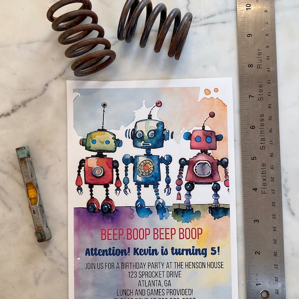 Robot Birthday Invitation Instant Download Template Editable Invite