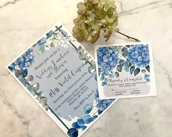 Blue Hydrangea RSVP Card Instant Download Editable Template