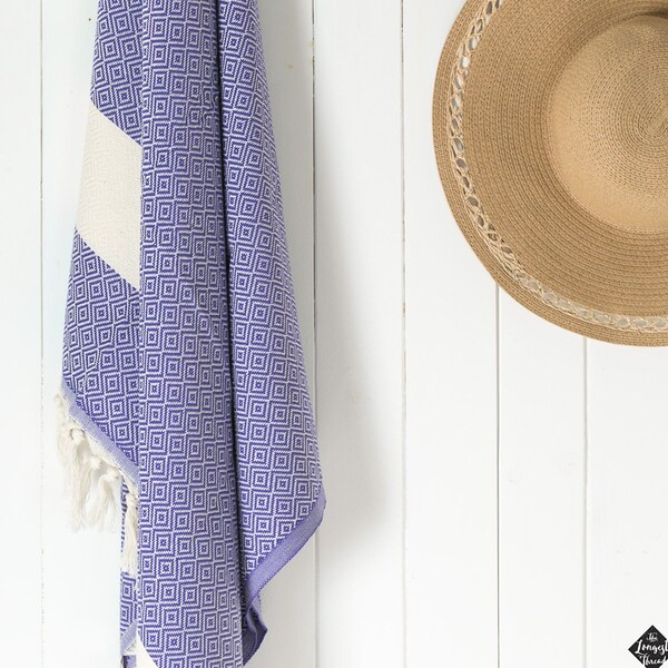 Diamond Towel, Bath Towel, Beach Towel, Turkish Towel, Peshtemal, Hammam Towel, Sky Blue, Lavender, Beige, Denim, Blue, Purple