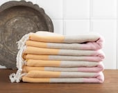Beach Towel, Pink and Yellow Striped, Cotton Turkish Towel, Peshtemal