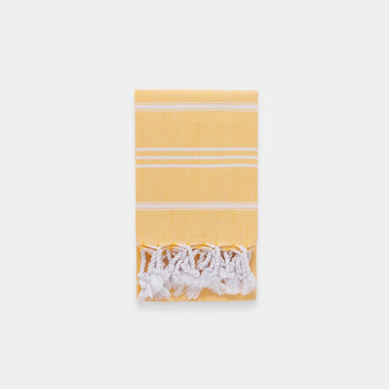 Basic Turkish Hand Towel for Bathroom, Hair Drying, Face, Kitchen Compact, Absorbent, Soft, Quick-Drying Towel Washed & Shrunk Tea Towel Yellow