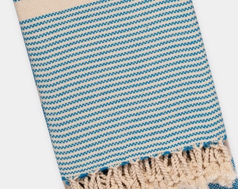 Turquoise Turkish Towel, Bath Towel, Beach Towel, Throw Blanket, Shawl, Travel Towel, Pestemal | Basket Weave Towel