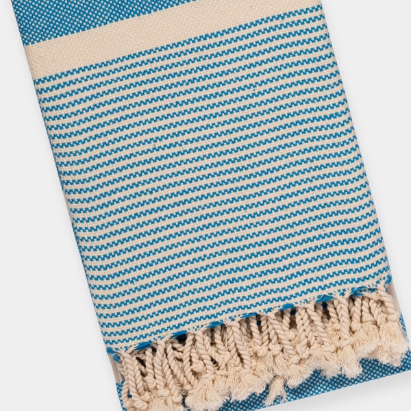 Turquoise Turkish Towel, Bath Towel, Beach Towel, Throw Blanket, Shawl, Travel Towel, Pestemal | Basket Weave Towel
