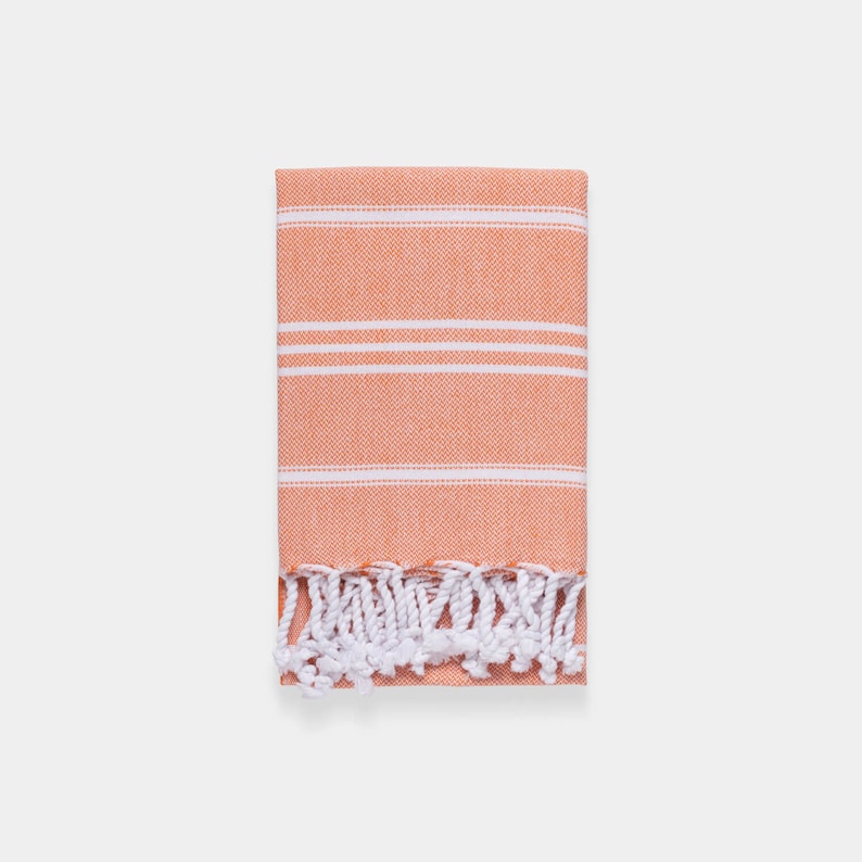 Basic Turkish Hand Towel for Bathroom, Hair Drying, Face, Kitchen Compact, Absorbent, Soft, Quick-Drying Towel Washed & Shrunk Tea Towel Orange