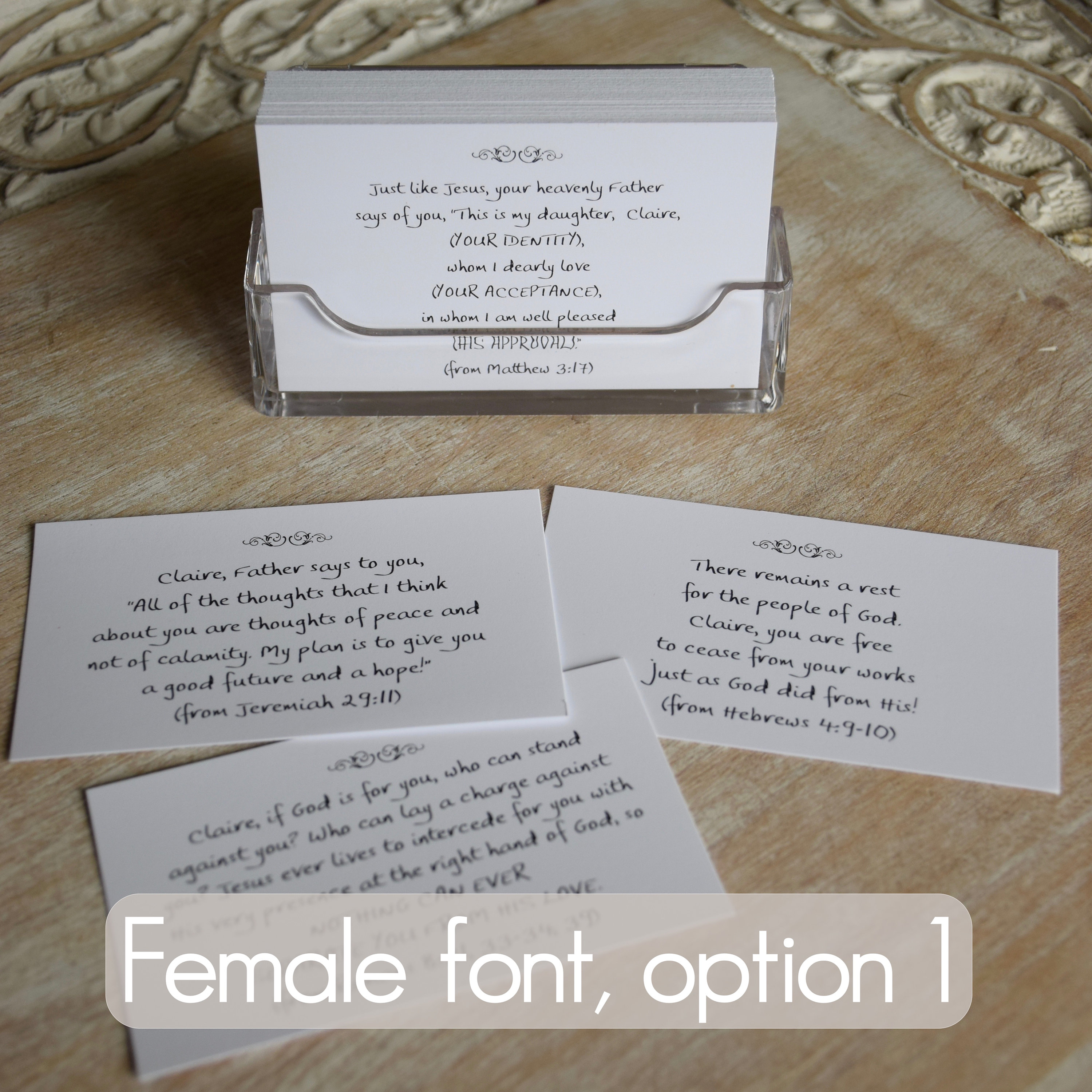 Personalized Scripture Cards in lucite holder