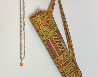 Reclaimed Linen Yoga Mat Bag: Geometric Print Drawstring