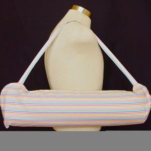 Rainbow Striped Yoga Mat Bag: Upcycled Cotton Sling