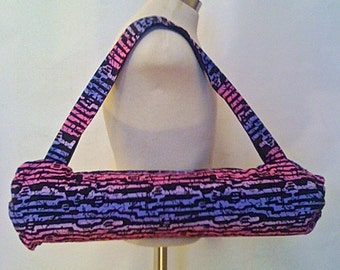 Yoga mat bag with drawstring made from reclaimed neon 90's style cotton. Gender neutral yoga bag