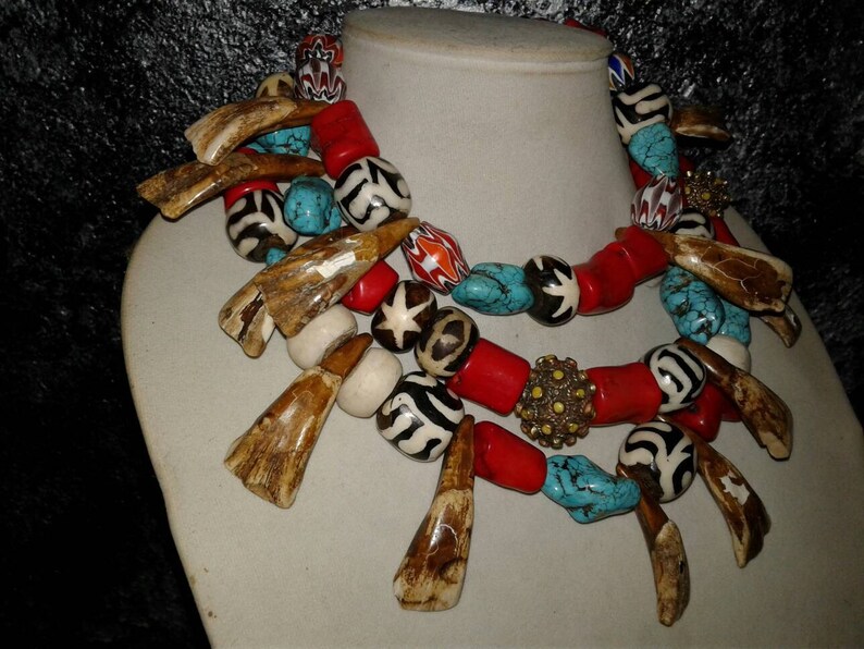 Tribal Multi Strand Statement Necklace Ethnic Teeth Necklace Etsy