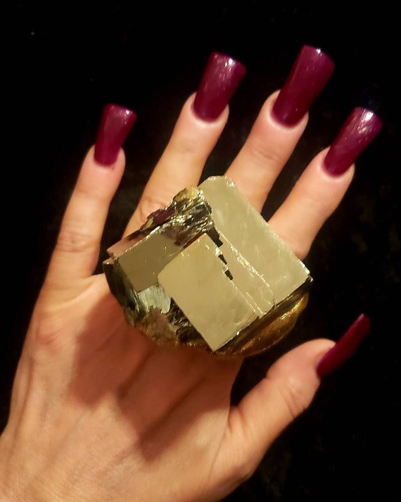 Massive Pyrite Statement Ring Two Finger Fools Gold Avant Etsy