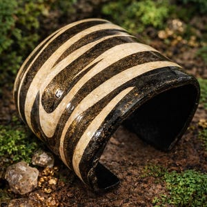 Hand Sculpted Zebra Print Cuff Bangle: African Inspired Statement Jewelry