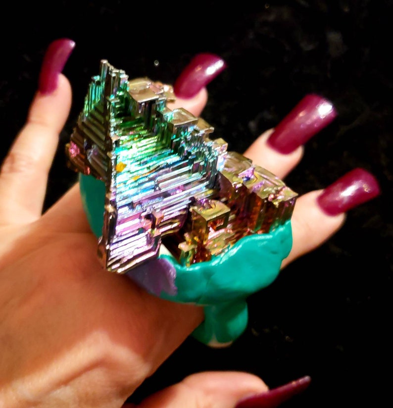 Bismuth Quartz Unisex Statement Ring Gemstone Artist Ring OOAK Etsy