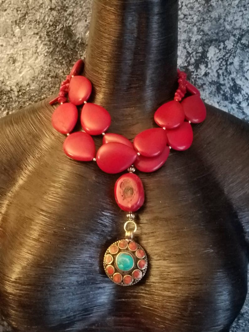 Coral Statement Necklace Statement Pendant KATROX Tibetan Etsy Australia