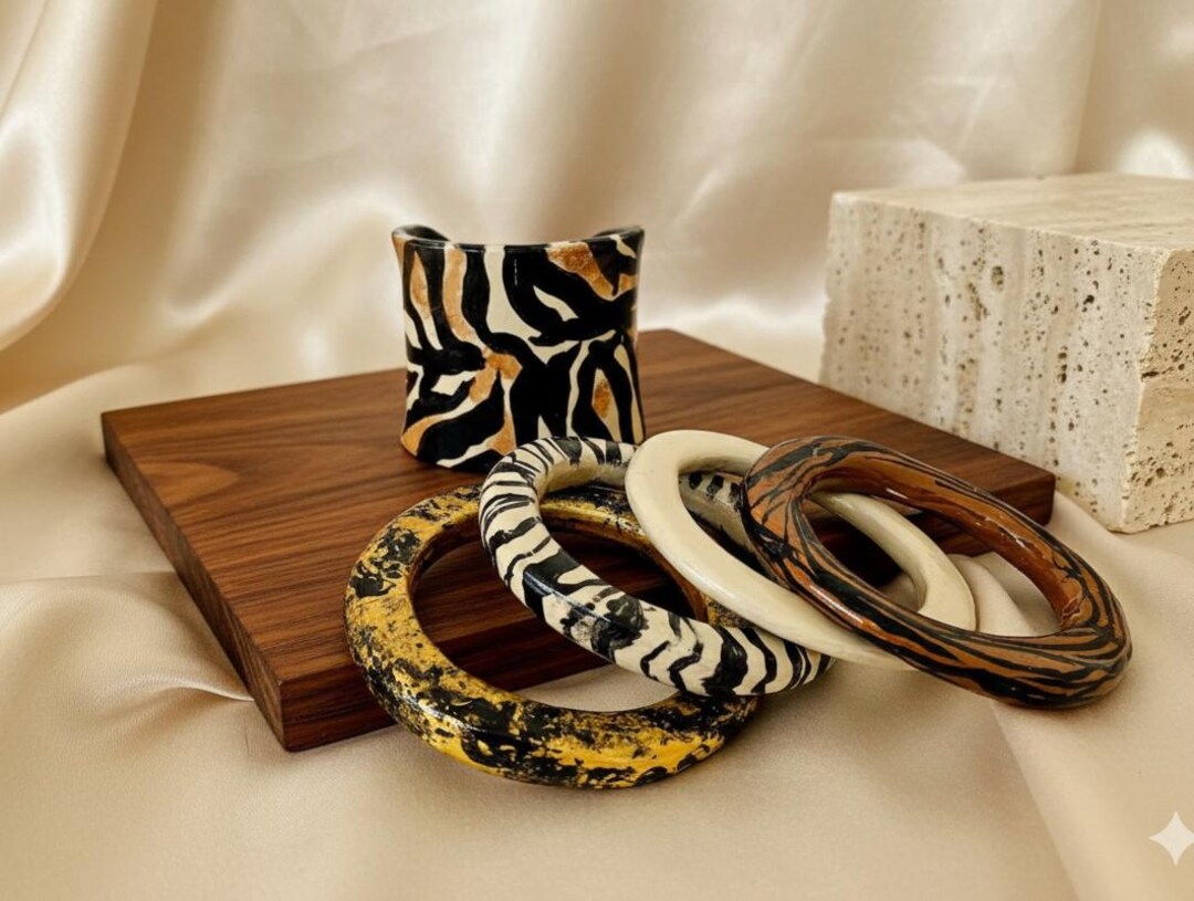 Hand Sculpted Animal Print Bangle Set: African Safari Style - Etsy