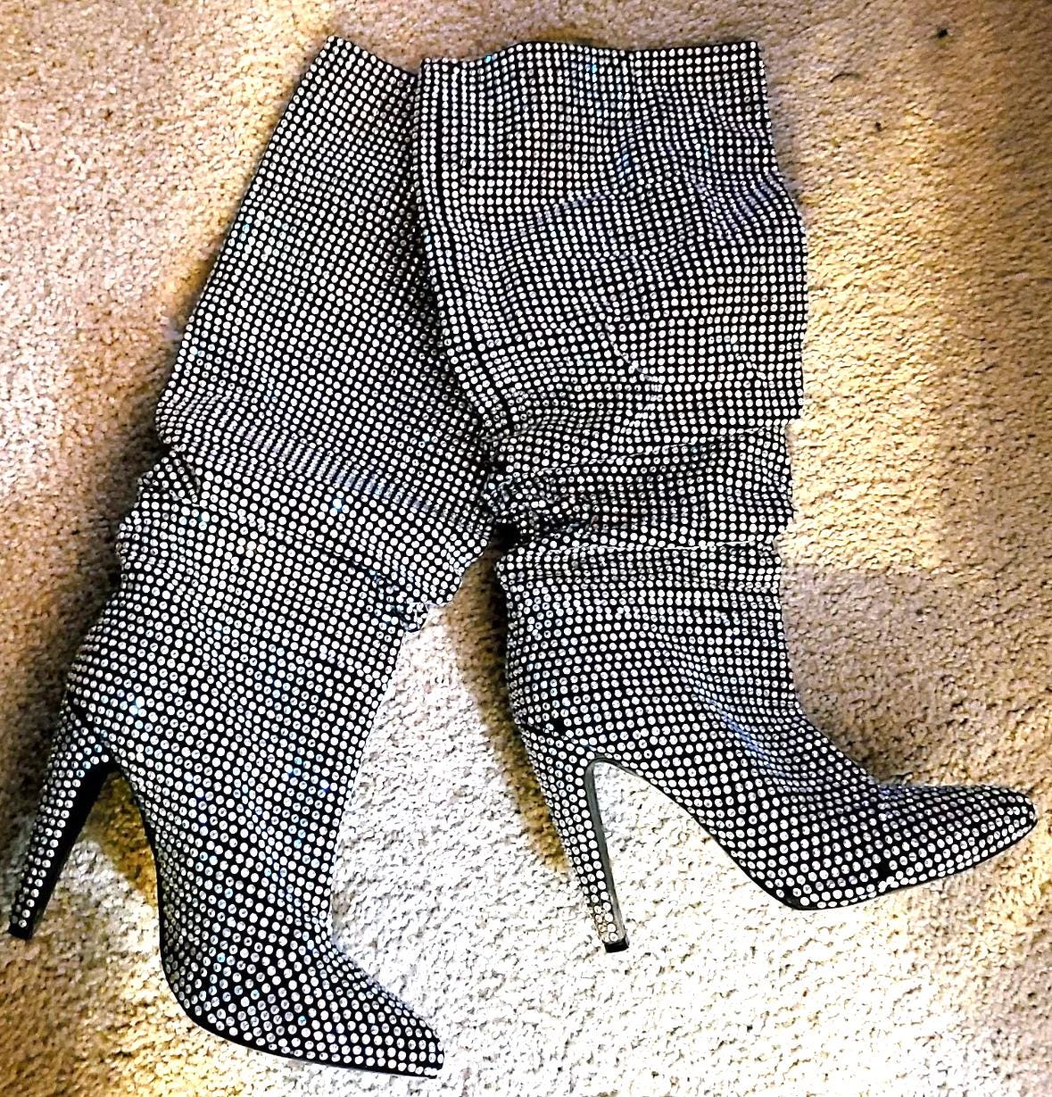 Vintage Steve Madden Rhinestone Slouch Boots: Size 9, High Heel