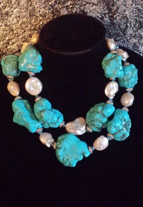 Turquoise Nugget Pearl Statement Necklace Boulder Necklace | Etsy