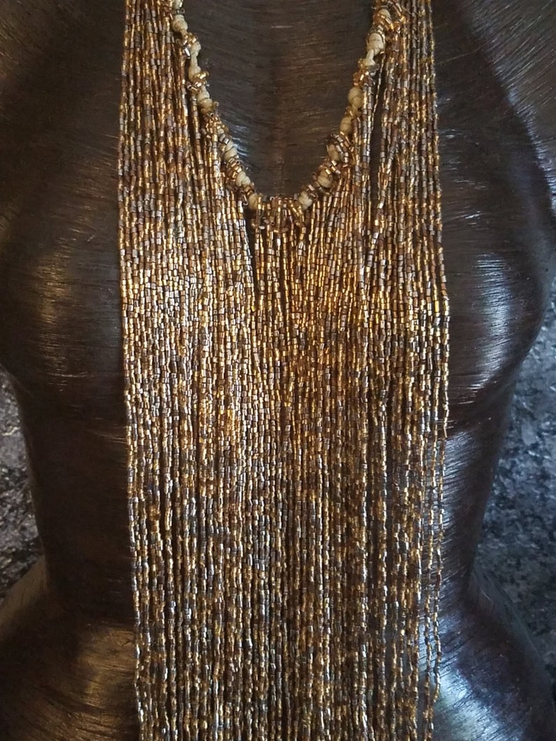 Seed Bead Body Necklace Golden Bronze Bugle Beaded Statement Necklace Urban Tribal Fringe Necklace Gypsy Soul Jewelry Body Jewelry