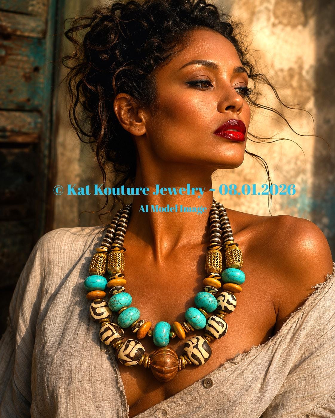 African Inspired Tribal Oversized Beaded Multi Strand Statement Necklace: Unisex Haute Couture