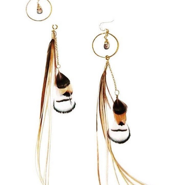 Gold Hoop fancy removable feather earrings