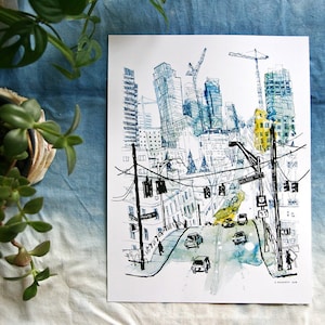 MELROSE & DENNY Seattle Cityscape Watercolor Illustration 9x12or 11x14 art print for 8.5x11 or 10x8 frame or mat image 1