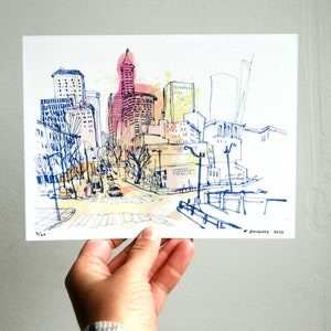 DOWNTOWN SEATTLE | 2nd ave illustration | 6&quot; x 8&quot; or 9 x 12” print