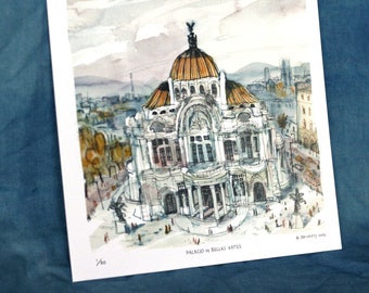 PALACIO de BELLA ARTES | mexico city urban sketch | cdmx watercolor illustration | digital print | 9x9"