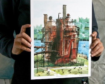 GAS WORKS GEESE | seattle watercolor art | digital print | 11x14 or 12x18