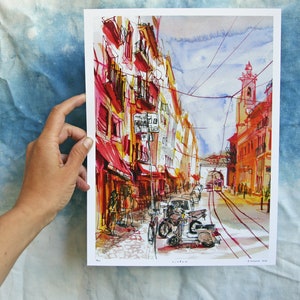 CAIS DO SODRÉ | Lisbon, Portugal Travel Mixed Media Illustration | Digital Print | 9x12 or 8x11&quot;