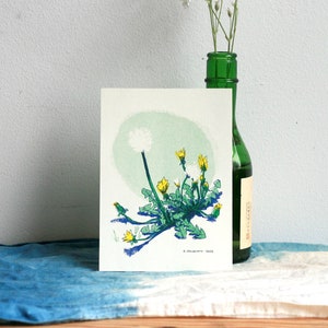 DANDELIONS wildflowers risograph print 5x7 handmade image 1