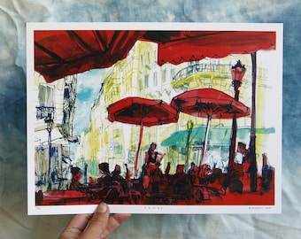 PARIS BRASSERIE | 4th Arr. French Café Illustration, Île Saint-Louis | Digital Print | 9x12 or 8x11"