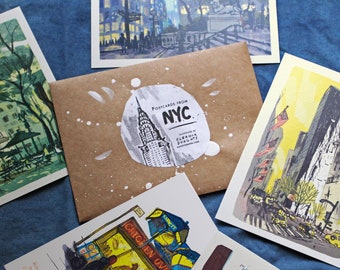 POSTCARDS FROM NYC | illustrated postcard set | 8 unique cards or mini prints | standard size 4.25 x 6"