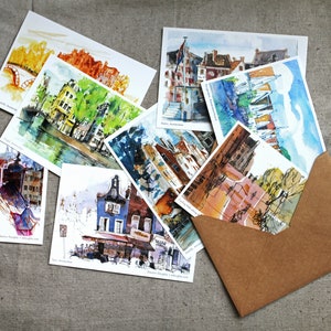 POSTCARDS FROM AMSTERDAM | set of 8 illustrated postcards | netherlands travel | 4" x 6" in / 10 cm x 15cm