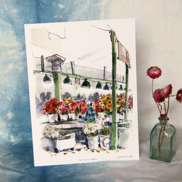 FLOWER LADY | pike place market, seattle | watercolor illustration | limited edition print | 8x6" or 9x12" -- easy framing