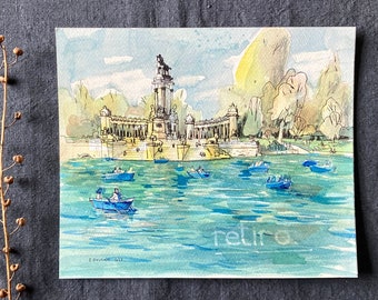 PARQUE RETIRO | Madrid, Spain| 10" x 8.5", 25.4cm x 21.6cm | original watercolor painting